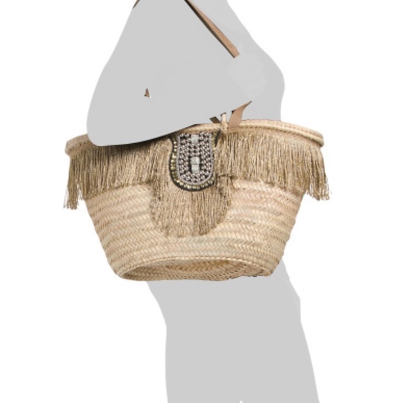 NWT Elegant Fringe Straw Tote - Tan - Picture 2 of 4